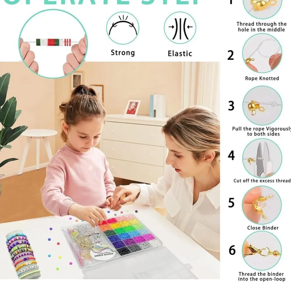 Bracelet Making Kit Clay Beads 24 Color DIY Friendship Jewelry Ages 4-12 FC1